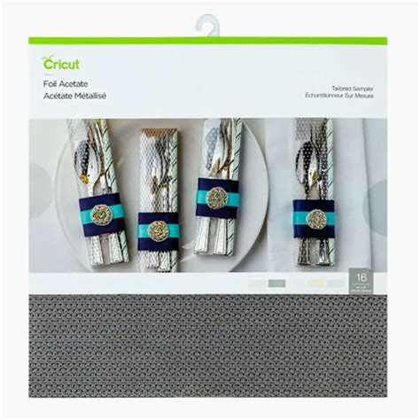 2006310 - Cricut Foil Acetate 30X30Cm 16-Sheets (Tailored); 16 sheets (4 patterns, 4 colors ea) 12" x 12" (30.5 cm x 30.5cm) in Champagne, Silver, Gold, Black; Add etheral beauty to your projects; Cut and fold for card overlays, frames, gift wrap and boxes, 3D pinwheels, and much more; Cricut Scoring Wheel tools recommended